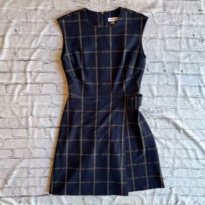 Calvin Klein Navy Plaid Office Work Dress Women's 4 Sheath Belted Mad Men Preppy